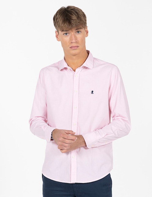 Camisa casual El Pulpo de algodón manga larga para hombre