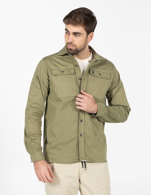 Sobrecamisa casual El Pulpo de algodón manga larga para hombre