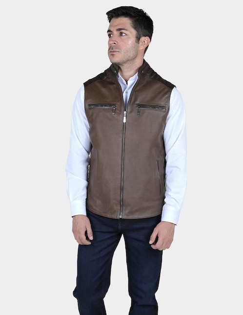 Chaleco Cuadra de piel con bolsillos para hombre Liverpool