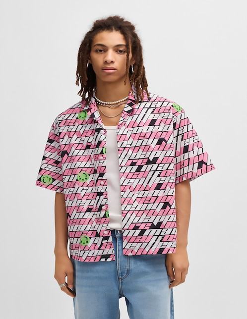 Camisa casual de algodón manga corta para hombre