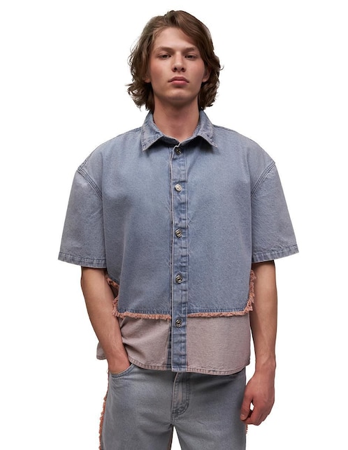Camisa casual Mchk de mezclilla manga corta para hombre