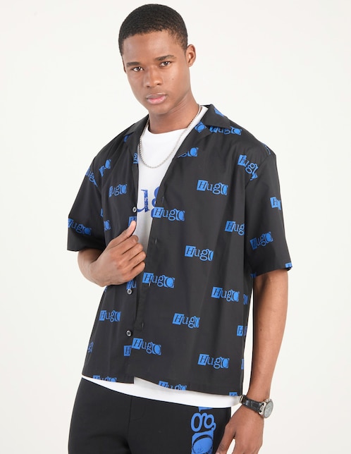 Camisa casual Hugo Blue de algodón manga corta para hombre