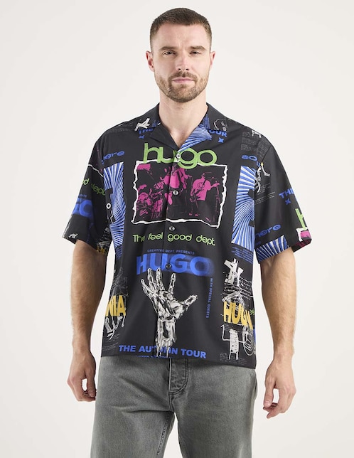 Camisa casual Hugo Blue de algodón manga corta para hombre