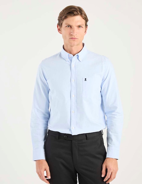 Camisa casual El Pulpo de algodón manga larga para hombre