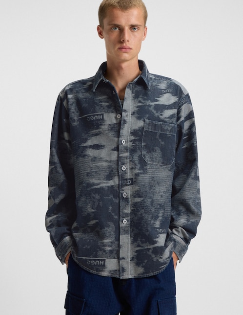 Camisa casual Hugo Blue de algodón manga corta para hombre