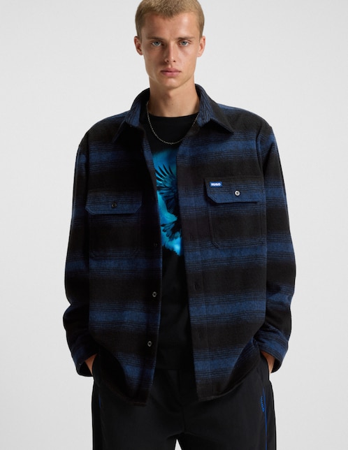 Sobrecamisa casual Hugo Blue de algodón manga larga para hombre