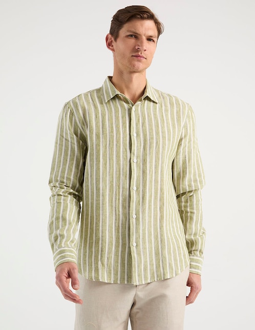 Camisa casual de lino manga larga para hombre 1