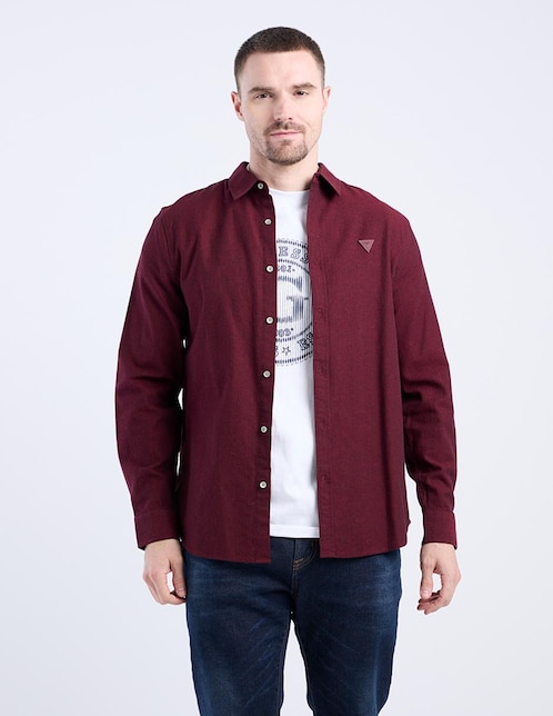 Camisa casual Guess de algodón manga larga para hombre