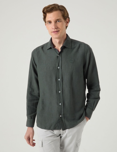 Camisa casual Scotta de lino manga larga para hombre