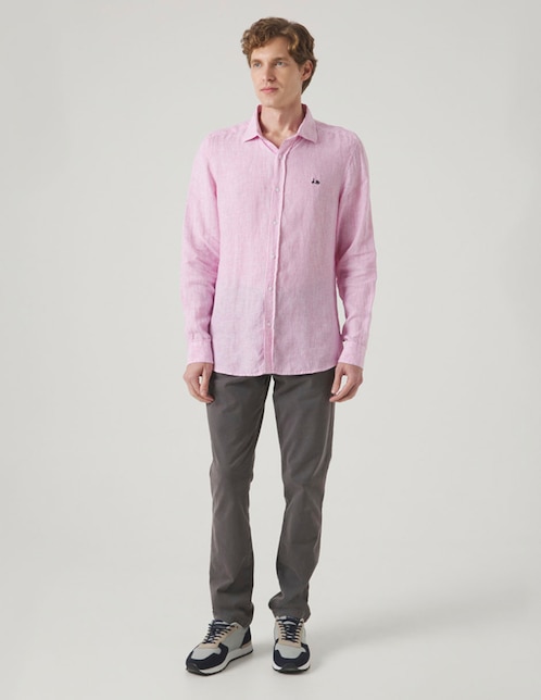 Camisa casual de lino manga larga para hombre 1