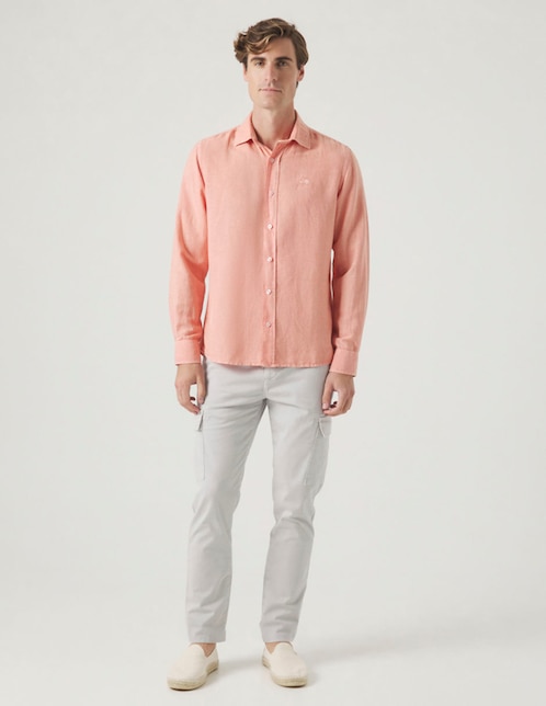 Camisa casual Scotta de lino manga larga para hombre