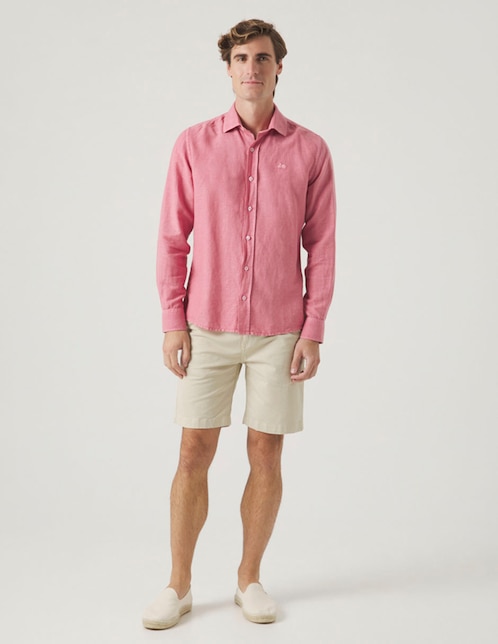 Camisa casual Scotta de lino manga larga para hombre