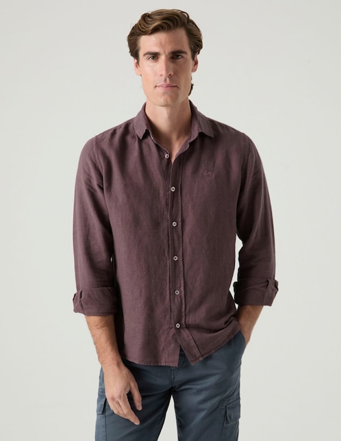 Camisa casual Scotta de lino manga larga para hombre