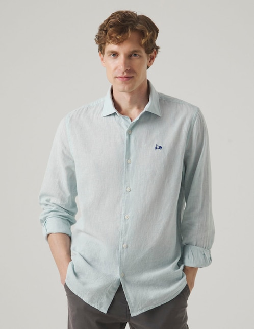 Camisa casual Scotta de lino manga larga para hombre