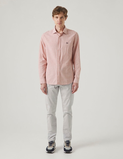 Camisa casual Scotta de lino manga larga para hombre