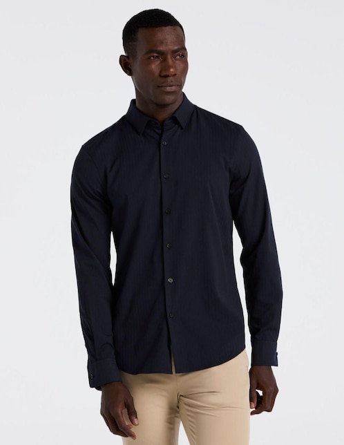 Camisa de vestir Perry Ellis de algodón manga larga para hombre
