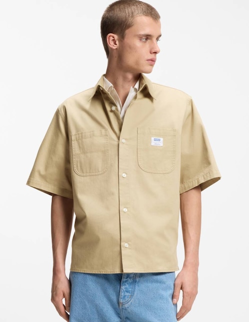 Camisa casual Hugo Blue de algodón manga corta para hombre