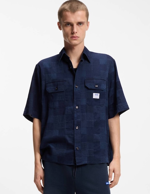 Camisa casual Hugo Blue de algodón manga corta para hombre