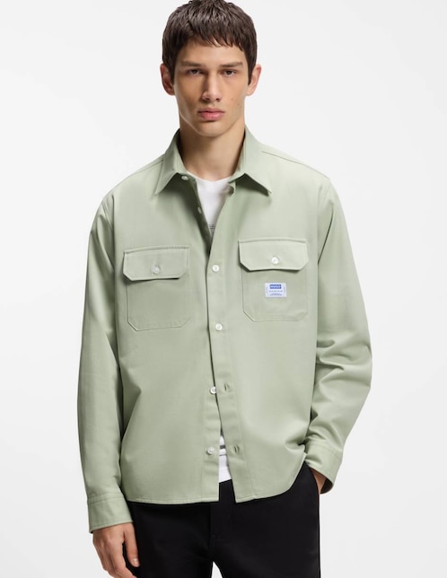 Camisa casual Hugo Blue de algodón manga larga para hombre