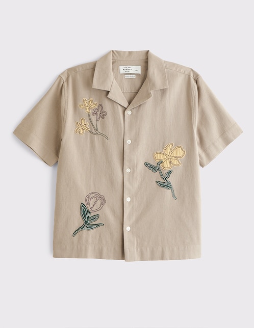 Camisa casual Abercrombie & Fitch de lino manga corta para hombre