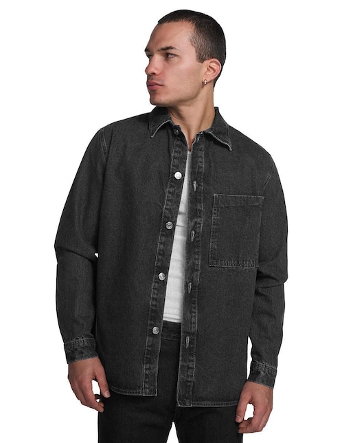 Sobrecamisa casual de mezclilla manga larga para hombre 1