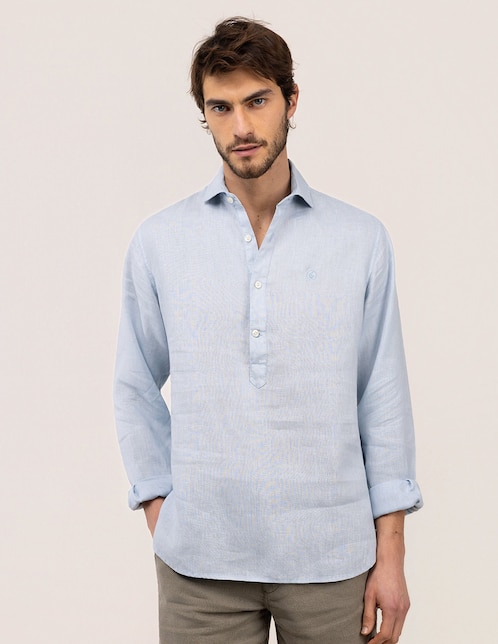 Camisa casual de lino manga larga para hombre 1