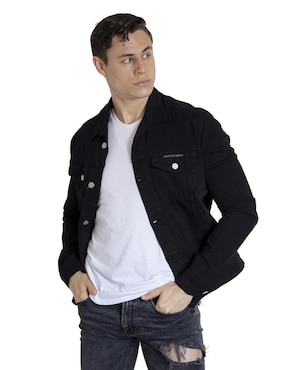 Chamarra Indicum Denim de mezclilla con bolsillos para hombre
