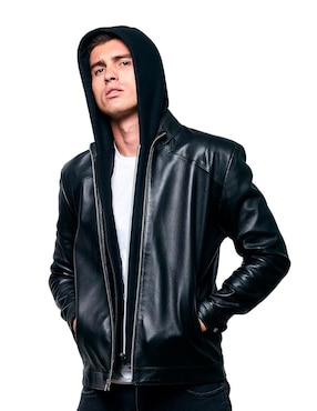Chamarra Gerhel de piel capucha desmontable para hombre