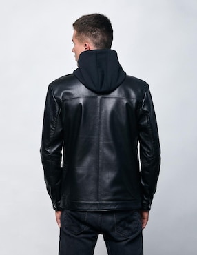 Chamarra Gerhel de piel capucha desmontable para hombre