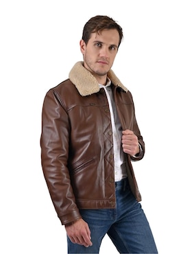 Chamarra Wrangler De Piel Cuello Desmontable Para Hombre