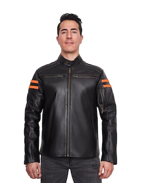 Chamarra para motociclista Gerhel de piel con bolsillos para hombre
