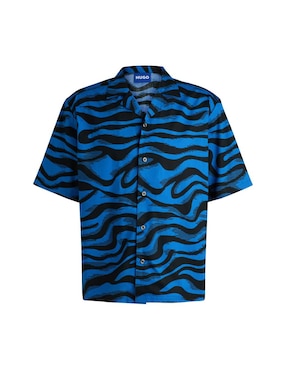 Camisa casual Hugo Blue de algodón manga corta para hombre