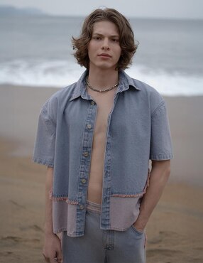 Camisa casual Mchk de mezclilla manga corta para hombre