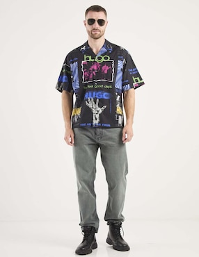 Camisa casual Hugo Blue de algodón manga corta para hombre