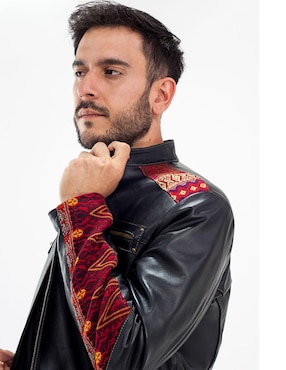 Chamarra Angelozano de piel con bolsillos para hombre