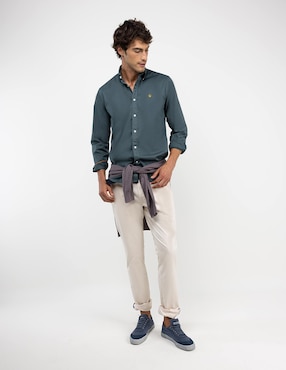 Camisa casual El Ganso de algodón manga larga para hombre