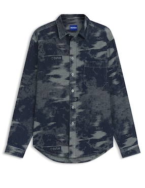 Camisa casual Hugo Blue de algodón manga corta para hombre