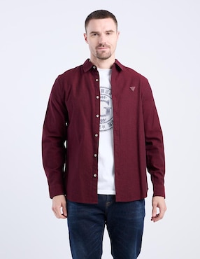 Camisa casual Guess de algodón manga larga para hombre
