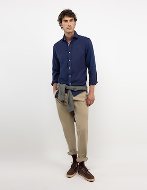Camisa casual El Ganso de algodón manga larga para hombre