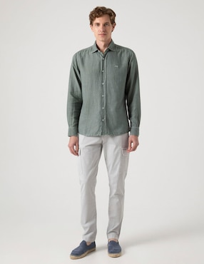 Camisa casual Scotta de lino manga larga para hombre