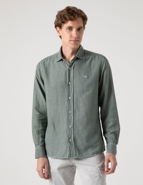 Camisa casual Scotta de lino manga larga para hombre
