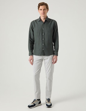 Camisa casual Scotta de lino manga larga para hombre