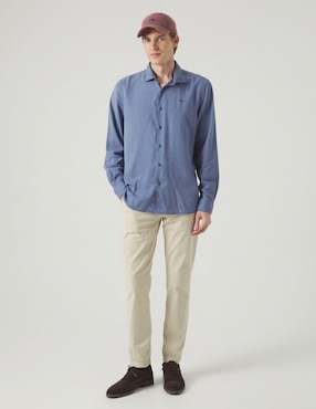 Camisa casual Scotta de lino manga larga para hombre