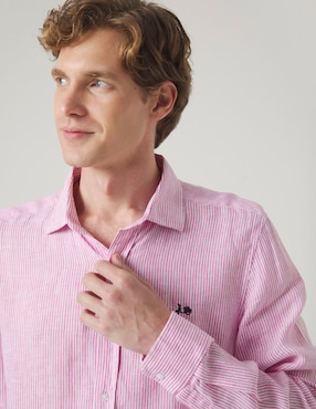 Camisa casual Scotta de lino manga larga para hombre