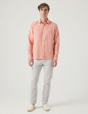 Camisa casual Scotta de lino manga larga para hombre