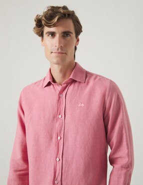 Camisa casual Scotta de lino manga larga para hombre
