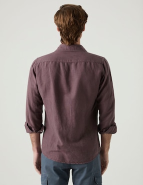 Camisa casual Scotta de lino manga larga para hombre