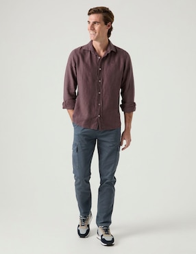 Camisa casual Scotta de lino manga larga para hombre