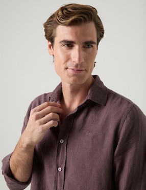 Camisa casual Scotta de lino manga larga para hombre