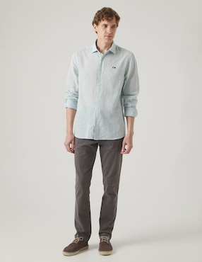 Camisa casual Scotta de lino manga larga para hombre